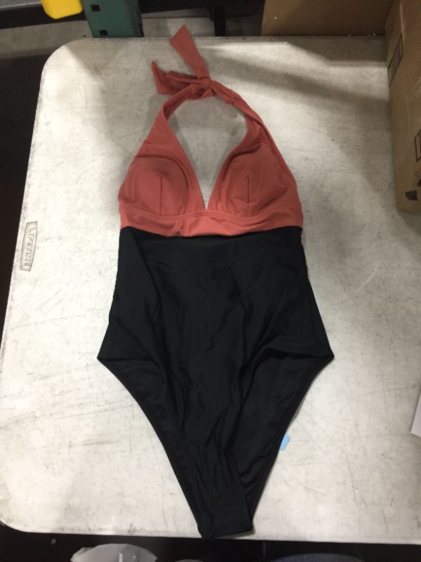 Photo 1 of Deborah Plunge Neck Halter Back Tie One Piece Swimsuit small
