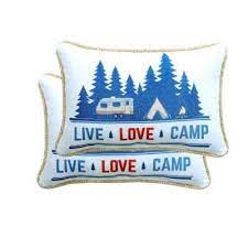 Photo 1 of 12 in. x 18 in. Live Love Camp Americana Outdoor Lumbar Pillow (2-Pack)
