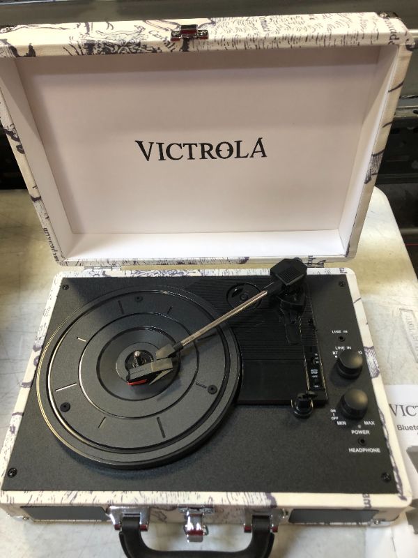 Photo 1 of Victrola Vintage 3-Speed Bluetooth Portable Suitcase Record Player with Built-in Speakers Upgraded Turntable Audio Sound Includes Extra Stylus Retro Map (VSC-550BT-P4) 