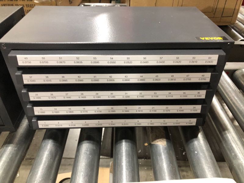 Photo 3 of VEVOR Drill Bit Dispenser Cabinet, Three-Drawer Drill Bit Dispenser for 1/16" to 1/2" & Letter Sizes A to Z, Five-Drawer Drill Bit Organizer for Wire Gauge Sizes #1 to #60, 3 Pieces Drill Cabinet Set
