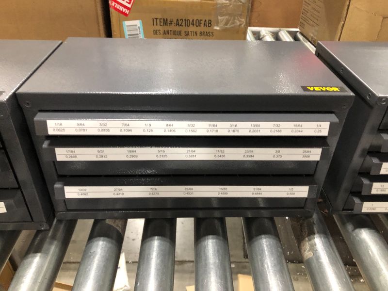 Photo 1 of VEVOR Drill Bit Dispenser Cabinet, Three-Drawer Drill Bit Dispenser for 1/16" to 1/2" & Letter Sizes A to Z, Five-Drawer Drill Bit Organizer for Wire Gauge Sizes #1 to #60, 3 Pieces Drill Cabinet Set
