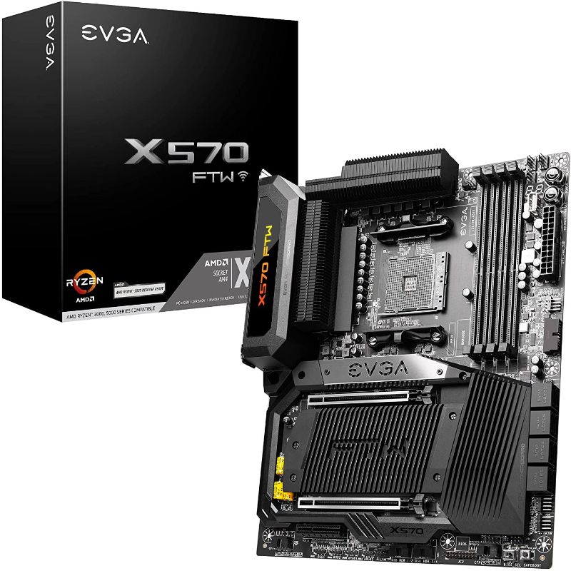 Photo 1 of EVGA X570 FTW WiFi, 121-VR-A577-KR, AM4, AMD X570, PCIe Gen4, SATA 6Gb/s, Wi-Fi 6/BT5.2, USB 3.2 Gen2, M.2, ATX, AMD Motherboard
