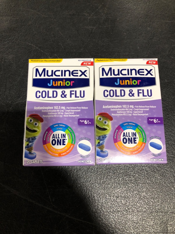 Photo 2 of 3 Mucinex Junior Cold & Flu Ages 6+ All In One 20 Caplets Each Exp 08/2021.
LOT OF 2.