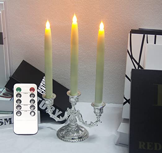 Photo 1 of 10” Flameless Flickering Taper Candles Battery Operated with Timer and Remote, LED Real Wax Tapered Dinner Candle, Window Candle Set of 3. Centerpieces for Dining, Table, Christmas, Wedding ( Ivory )
