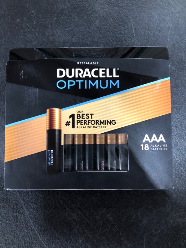 Photo 2 of Duracell Optimum AAA Batteries | Lasting Power Triple A Battery | Alkaline AAA Battery Ideal for Household and Office Devices | Resealable Package for Storage, 18 Count (Pack of 1)
