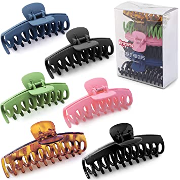 Photo 1 of Hitituto Big Hair Claw Clips 6 Packs - 4.33 and 5.2 Inch Matte and Nonslip for Thick and Thin Long Hair Large Banana and Jaw Clips Hair Holder for Women Ladies…
