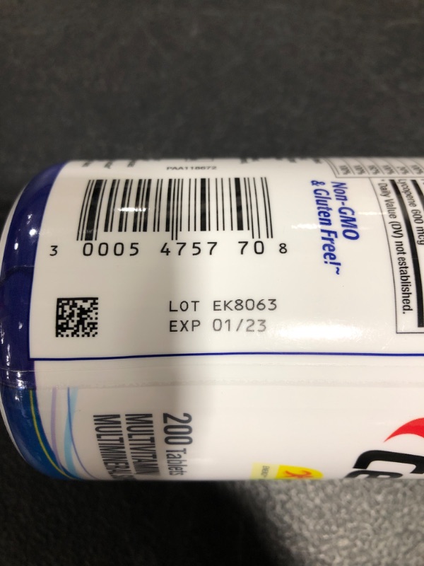 Photo 4 of Centrum Multivitamin for Men, Multivitamin/Multimineral Supplement with Vitamin D3, B Vitamins and Antioxidants, Gluten Free, Non-GMO Ingredients - 200 Count
01/2023.