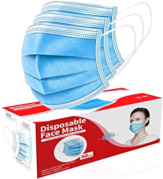 Photo 1 of FACM-BL DISPOSABLE FACE MASKS, 50 COUNT.
