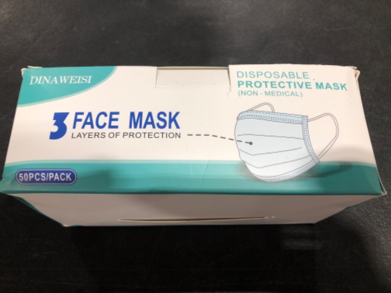 Photo 1 of DINAWEISI DISPOSABLE FACE MASKS, 50 COUNT. 