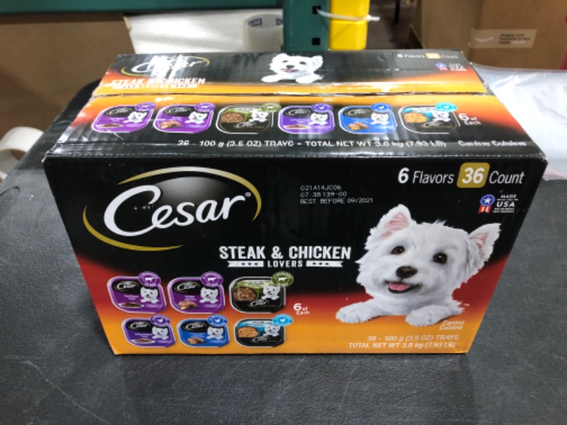 Photo 3 of CESAR Soft Wet Dog Food Classic Loaf in Sauce Steak and Chicken Lovers Variety Pack, (36) 3.5 oz. Easy Peel Trays Made with Real Meat or Real Chicken

