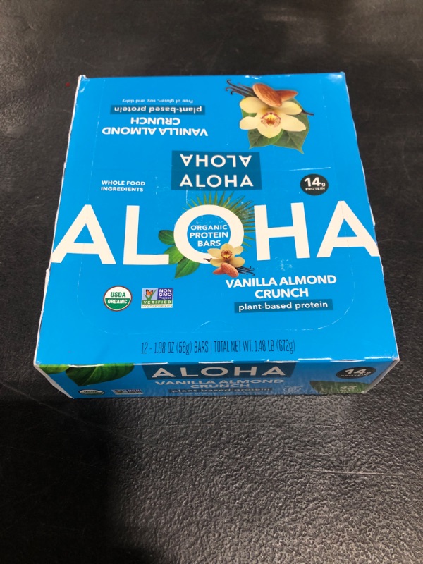 Photo 3 of ALOHA Organic Plant Based Protein Bars - Vanilla Almond Crunch - 12 Count, 1.9oz Bars - Vegan, Low Sugar, Gluten-Free, Paleo, Low Carb, Non-GMO, Stevia-Free, Soy-Free, Sugar Alcohol Free
12/2022.