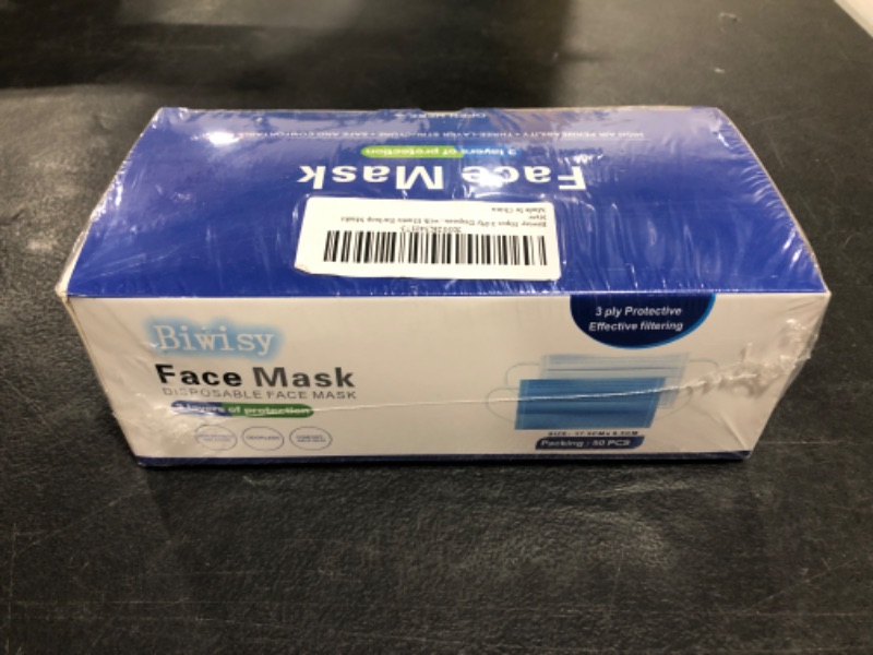 Photo 1 of DISPOSABLE FACE MASKS, 50 COUNT.
