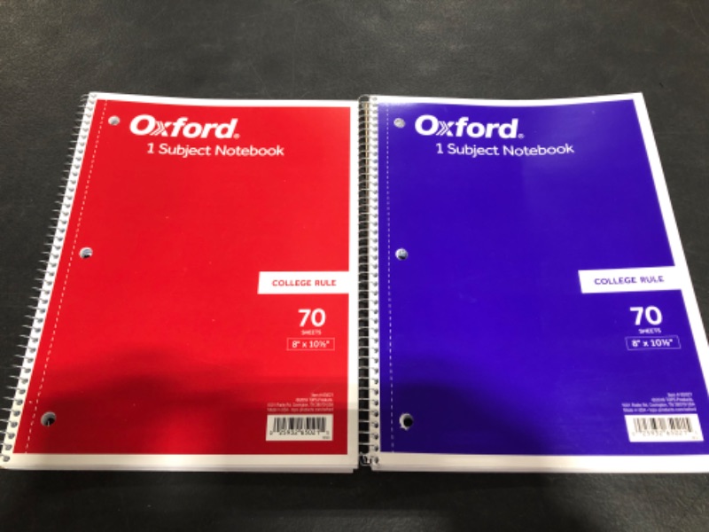 Photo 2 of Oxford Spiral Notebook, 1-Subject, College Ruled Paper, 70 Sheets, Color May Vary, 1/Notebook (65021) QTY. (2)   
