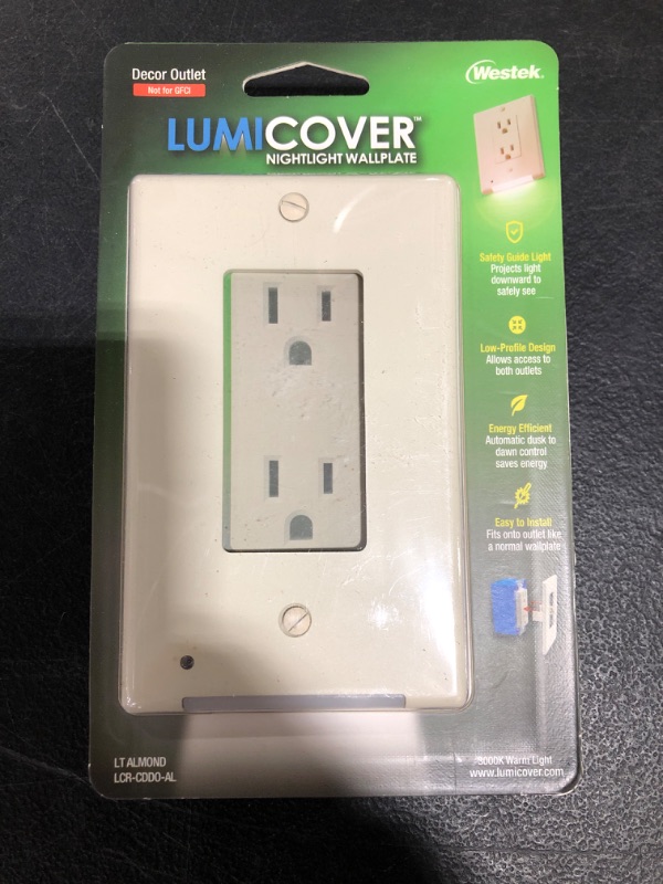 Photo 2 of AmerTac LCR-CDDO-AL Lumicover Classic Decor Wallplate Night Light, 1.2 In L, 4-1/2 In W, Almond
