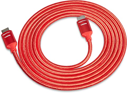 Photo 2 of Amazon Basics 10.2 Gbps High-Speed 4K HDMI Cable with Braided Cord, 10-Foot, Red
