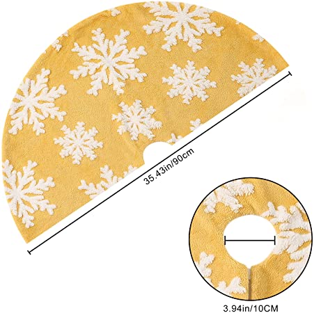 Photo 2 of Christmas Tree Skirt 36 Inch Snowflake Faux Fur Xmas Tree Skirts Ornament Double Layers Large Tree Mat for Winter New Year Holiday Party Decoration (Yellow)
