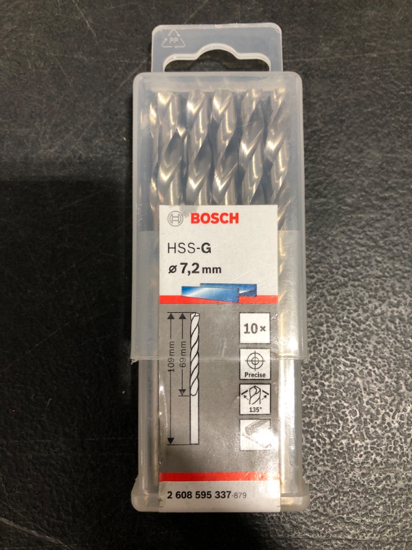 Photo 2 of Bosch Metal Drill Bits Hss-g Standardline, Din 338 7,2 X 109 X 69mm, Pack Of 10 2608595337 (2 608 595 337)
