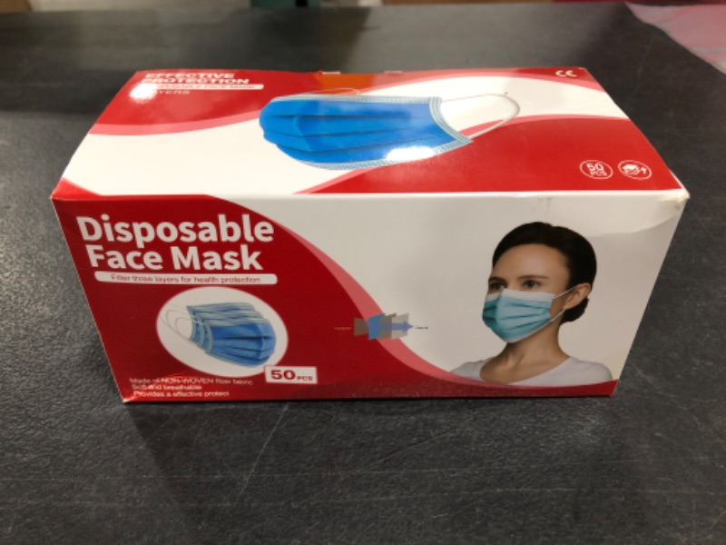 Photo 1 of DISPOSABLE FACE MASKS, 50 COUNT. 