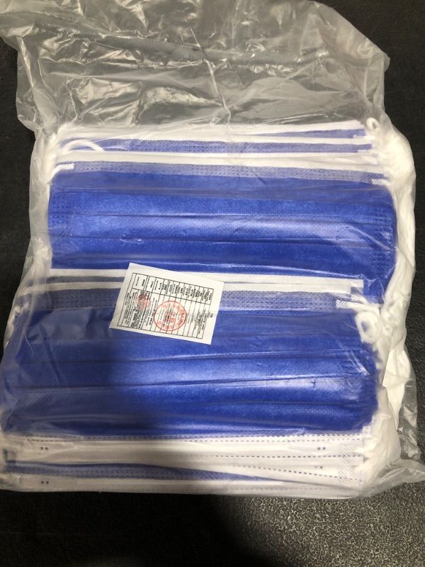 Photo 1 of DISPOSABLE FACE MASKS, 100 COUNT. BLUE.