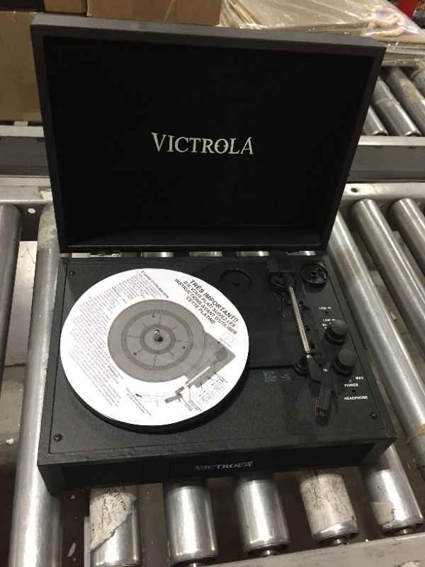 Photo 3 of Victrola Parker Bluetooth Suitcase Record Player with 3-speed Turntable, Black
