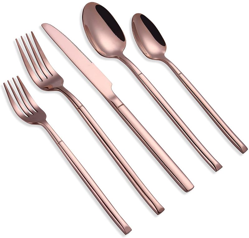 Photo 1 of Copper Silverware Set,20-Piece Stainless Steel Copper Flatware Cutlery Set Service for 4,Includes Forks, Knives, and Spoons for Home and Restaurant
