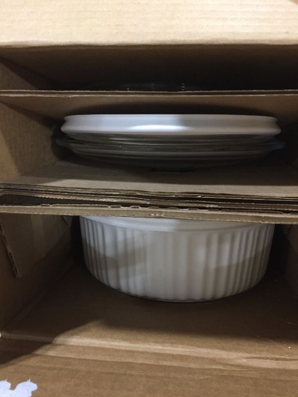Photo 3 of CorningWare | French White 7 Piece Ceramic Bakeware Set | Microwave, Oven, Fridge, Freezer, and Dishwasher Safe | Resists Chipping and Cracking | Doesn't Absorb Food Odors and Stains
