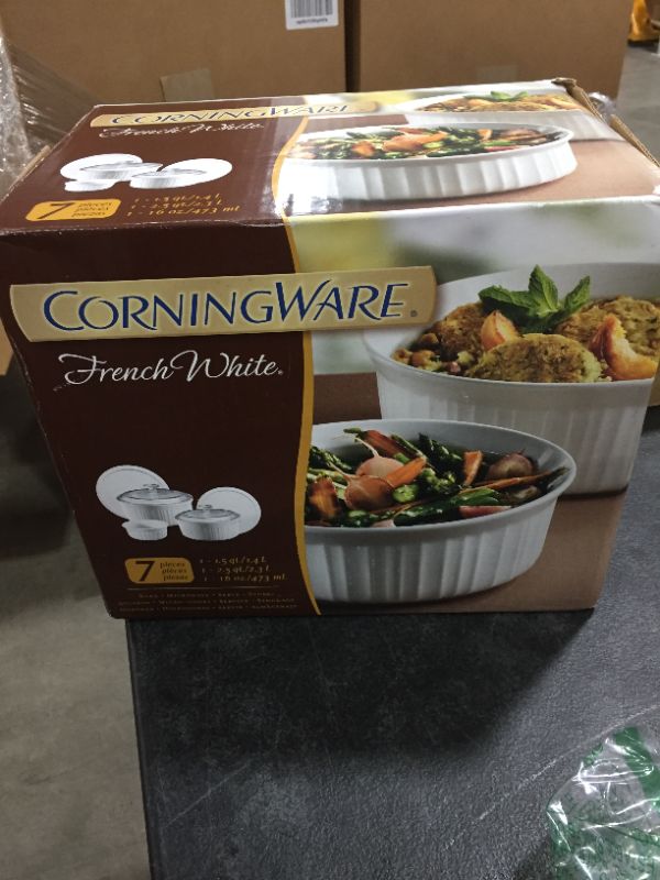 Photo 2 of CorningWare | French White 7 Piece Ceramic Bakeware Set | Microwave, Oven, Fridge, Freezer, and Dishwasher Safe | Resists Chipping and Cracking | Doesn't Absorb Food Odors and Stains

