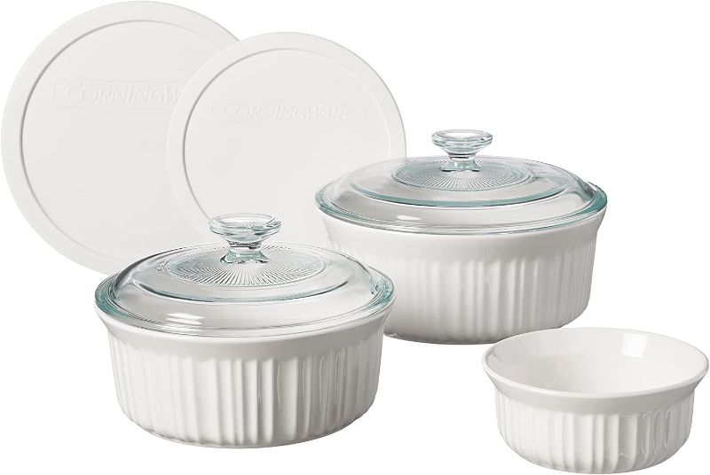 Photo 1 of CorningWare | French White 7 Piece Ceramic Bakeware Set | Microwave, Oven, Fridge, Freezer, and Dishwasher Safe | Resists Chipping and Cracking | Doesn't Absorb Food Odors and Stains
