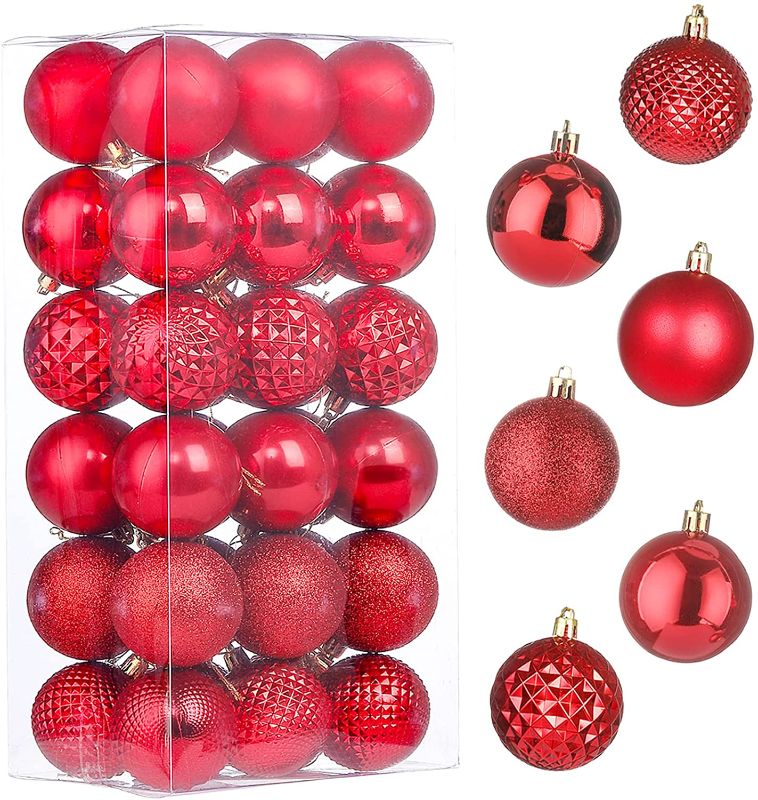 Photo 1 of 36Ct Red Christmas Ornaments 60mm/2.36" Shatterproof Christmas Tree Ornaments Decorations Christmas Balls Ornaments Set (Red,2.36")

