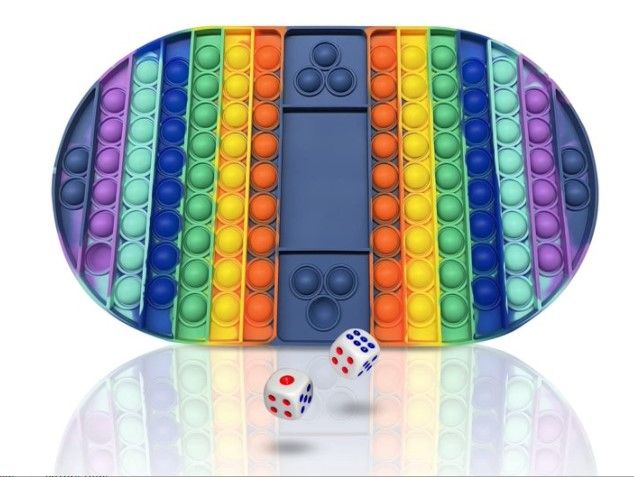 Photo 1 of ALYLY Big Pop Game Fidget Toys, Jumbo Rainbow Chess Board Push Bubble Popper Fidget Sensory Toys with 2 Dices, Giant Stress Relief Fidget Toys to Play with Children Friends (Oval Dark Color).
