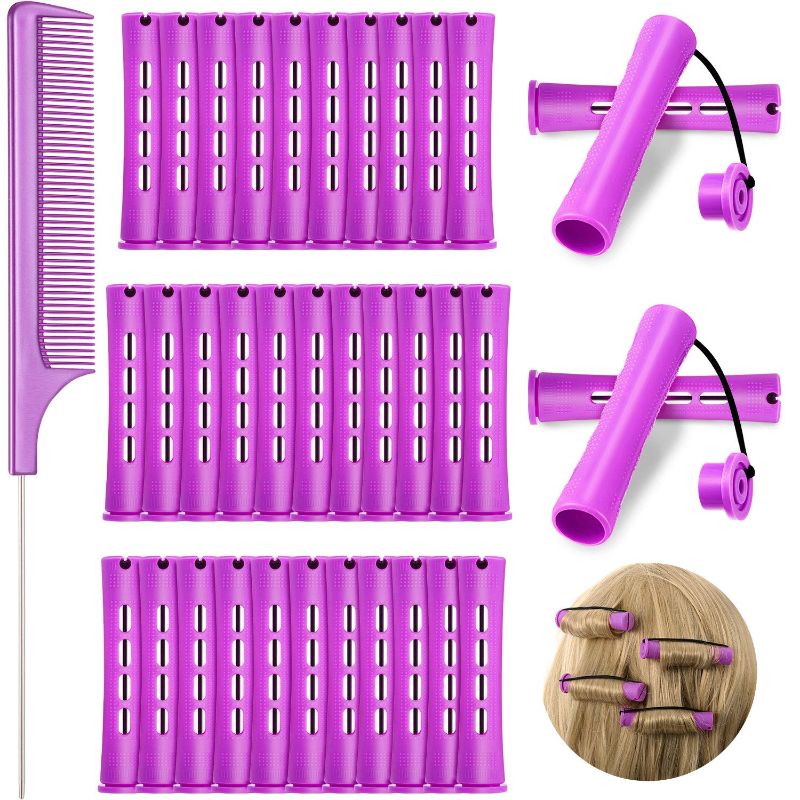 Photo 1 of 36 Pieces Cold Wave Rod Hair Perm Rods Hair Rollers Perming Rods Curlers with Steel Rat Tail Comb for Hairdressing Styling(Purple, 0.75 Inch)
