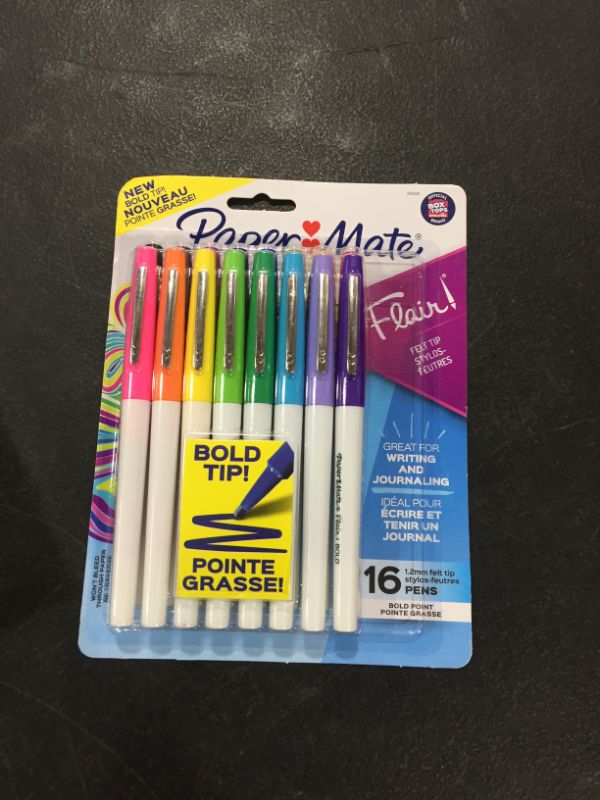 Photo 2 of Paper Mate Flair Felt Tip Pens, Bold Tip (1.2 mm), Assorted Colors, 16 Count
