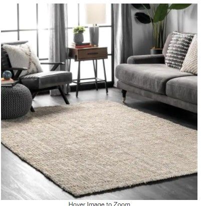 Photo 1 of Ashli Solid Jute Off White 4 ft. x 6 ft. Area Rug
