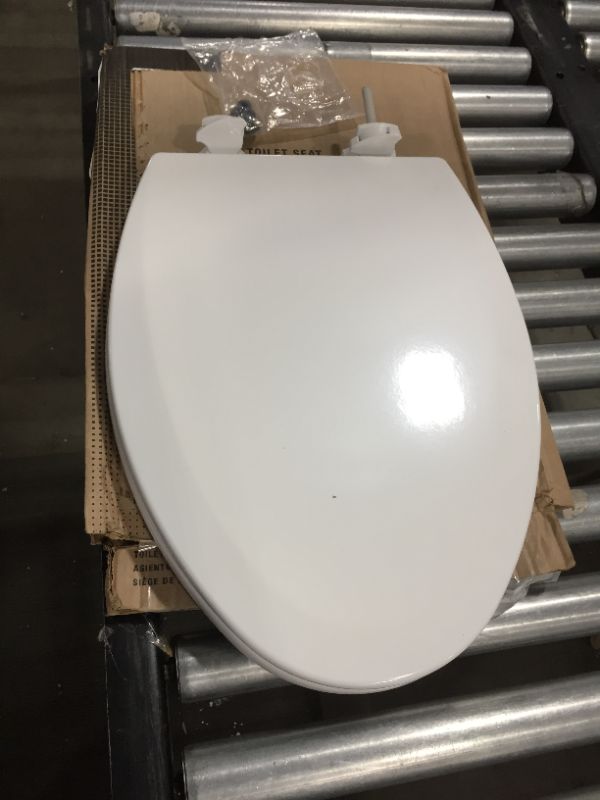 Photo 2 of BEMIS 1500EC 390 Toilet Seat with Easy Clean & Change Hinges, ELONGATED, Durable Enameled Wood, Cotton White

