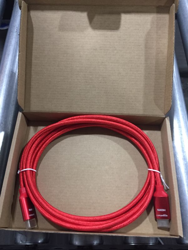 Photo 2 of Amazon Basics 10.2 Gbps High-Speed 4K HDMI Cable with Braided Cord, 10-Foot, Red
