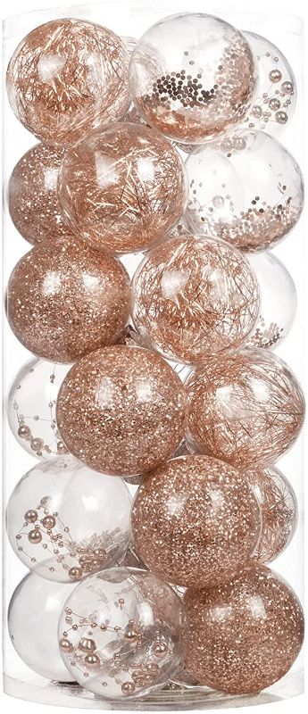 Photo 1 of 25ct 2.36''/60mm Clear Christmas Ball Ornaments Decorative Xmas Baubles Delicate Balls Decorations PINKISH GOLD