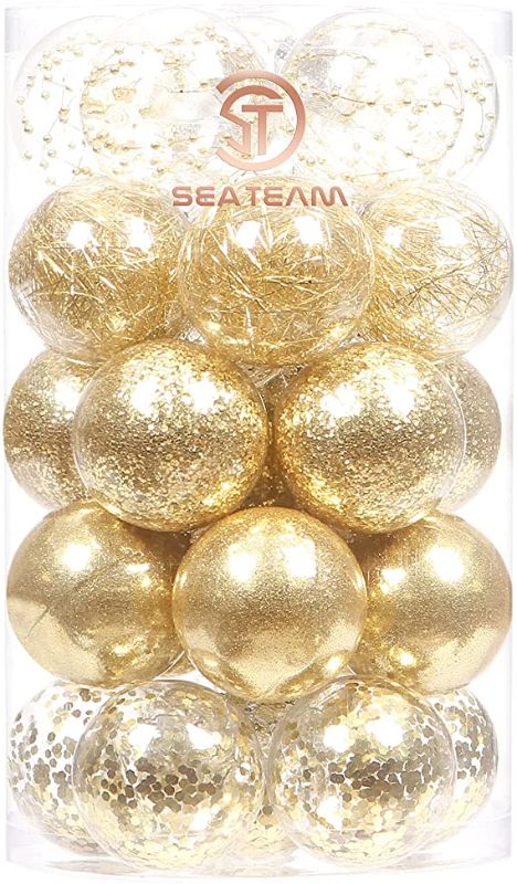 Photo 1 of (PACK OF 2)Sea Team 60mm/2.36" Shatterproof Clear Plastic Christmas Ball Ornaments, Transparent, See-Through, Crystal Baubles, Bulbs with Stuffed Delicate Decorations for Xmas Tree (30 Counts, Gold)
