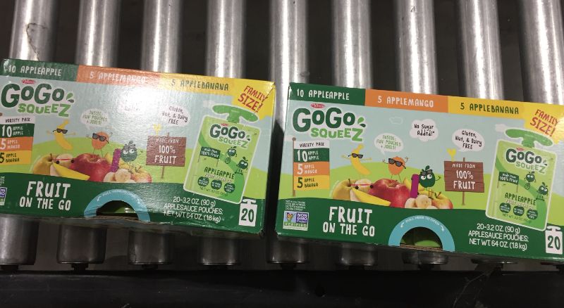 Photo 2 of (COUNT OF 2) GoGo SqueeZ Fruit on The Go Variety Pack, Apple, Banana, & Mango, Tasty Kids Applesauce Snacks, Gluten, Nut & Dairy Free, Vegan, 3.2 Oz, Pack of 20
BB 04 13 22