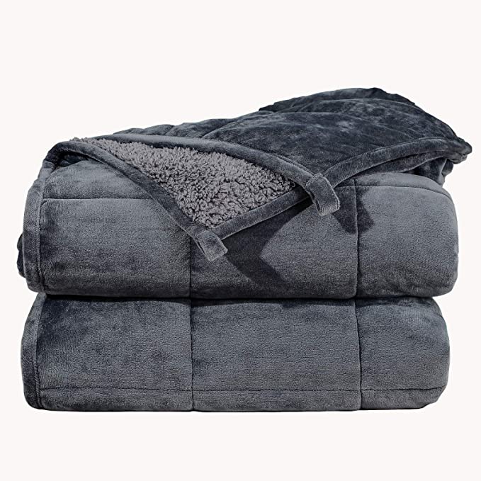 Photo 1 of Argstar Sherpa Fleece Weighted Blanket for Adults 15 Lbs On Twin/Full Bed, Soft Cozy Fuzzy Heavy Blankets with Premium Glass Beads,48"x72", Dark Grey.
