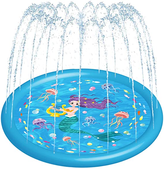 Photo 1 of HITOP Kids Sprinklers for Outside, Splash Pad for Toddlers & Baby Pool 3-in-1 60" Water Toys Gifts for 1 2 3 4 5 Year Old Boys Girls Splash Play Mat (Mermaid)
