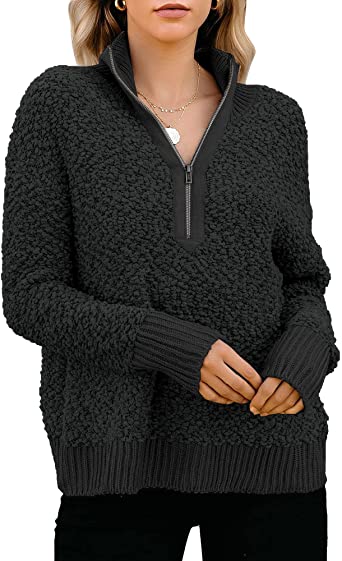 Photo 1 of GRAPENT Women’s Casual Fuzzy Half Zip Long Sleeve Pullover Jumper Knit Sweater Top LARGE
