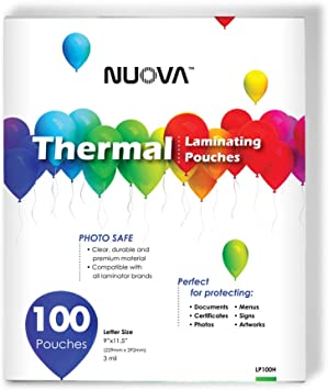 Photo 1 of Nuova Premium Thermal Laminating Pouches 9" x 11.5", Letter Size, 3 mil, 100 Pack (LP100H)