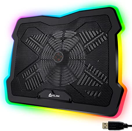 Photo 1 of KLIM Ultimate + RGB Laptop Cooling Pad with LED Rim + Gaming Laptop Cooler + USB Powered Fan + Very Stable and Silent Laptop Stand + Compatible up to 17" + for PC Mac PS4 Xbox One + New 2022
