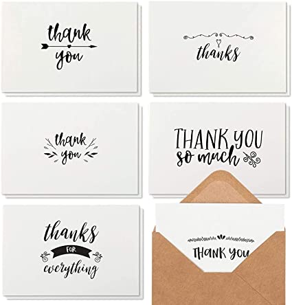 Photo 1 of Best Paper Greetings 48 Thank You Notes with Brown Kraft Envelopes, Thank You Cards Set, Blank Inside, Handwritten Style for Baby Showers & Wedding
