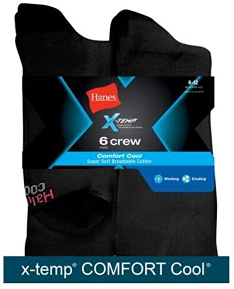 Photo 1 of Hanes Mens X-Temp Comfort Cool Crew 6-Pack CC18/6, 6-12, Black
