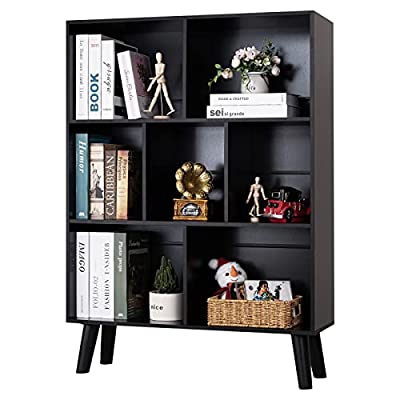 Photo 1 of Black Bookshelf,3 Tier Modern Bookcase with Legs,Bookshelves Wood Storage Shelf,Rustic Open Book Shelves Cube Organizer,Free Standing Display Short Bookcases for Small Space,Bedroom,Living Room,Office
