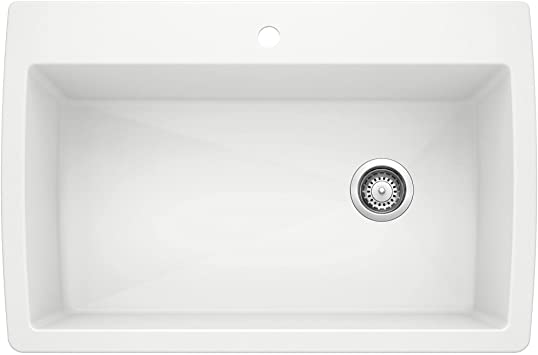 Photo 1 of BLANCO, White 440195 DIAMOND SILGRANIT Super Single Drop-In or Undermount Kitchen Sink, 33.5" X 22"
