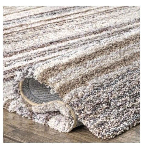 Photo 1 of Classie Striped Shag Beige 8 ft. x 10 ft. Area Rug