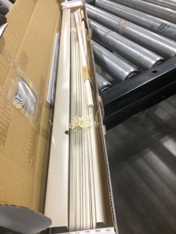 Photo 1 of Hampton Bay
Alabaster Cordless Room Darkening 1 in. Vinyl Mini Blind for Window or Door - 27 in. W x 48 in. L