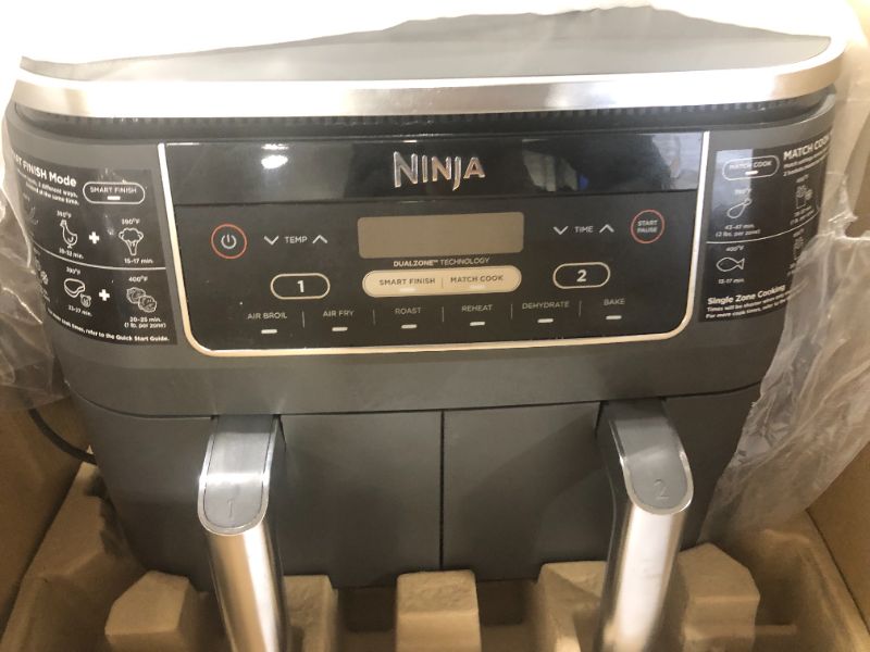 Photo 2 of DOES NOT TURN ON 

Ninja DZ201 Foodi 8 Quart 6-in-1 DualZone 2-Basket Air Fryer with 2 Independent Frying Baskets, Match Cook & Smart Finish to Roast, Broil, Dehydrate & More for Quick, Easy Meals, Grey